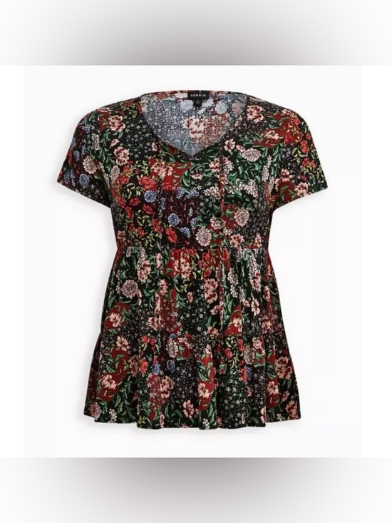 torrid Tops - Torrid Black Floral Textured Stretch Babydoll Blouse Size 5X